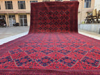 10×20 ft Oversize Red Navy Handmade Afghan Large Wool Rug, Conference Hall Carpet