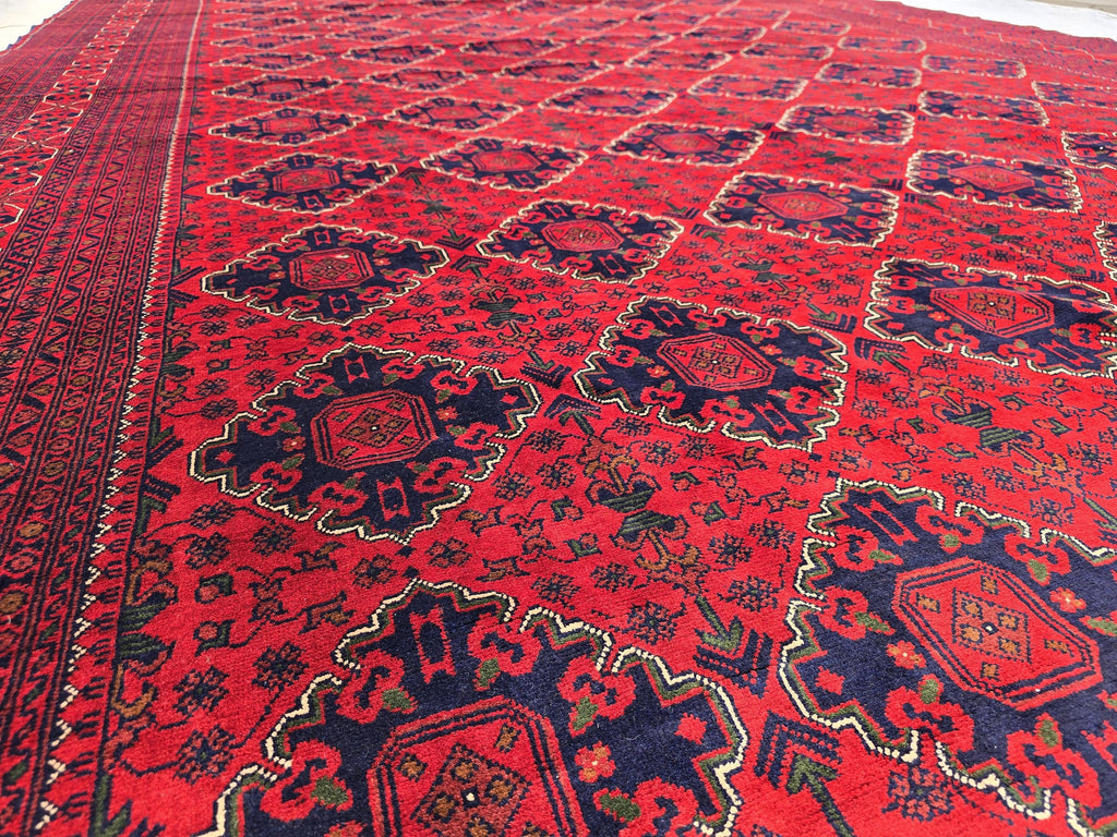 10×20 ft Oversize Red Navy Handmade Afghan Large Wool Rug, Conference Hall Carpet