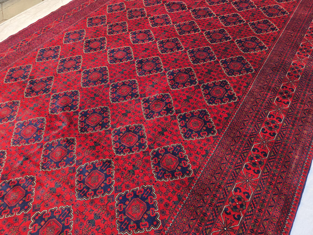 10×20 ft Oversize Red Navy Handmade Afghan Large Wool Rug, Conference Hall Carpet