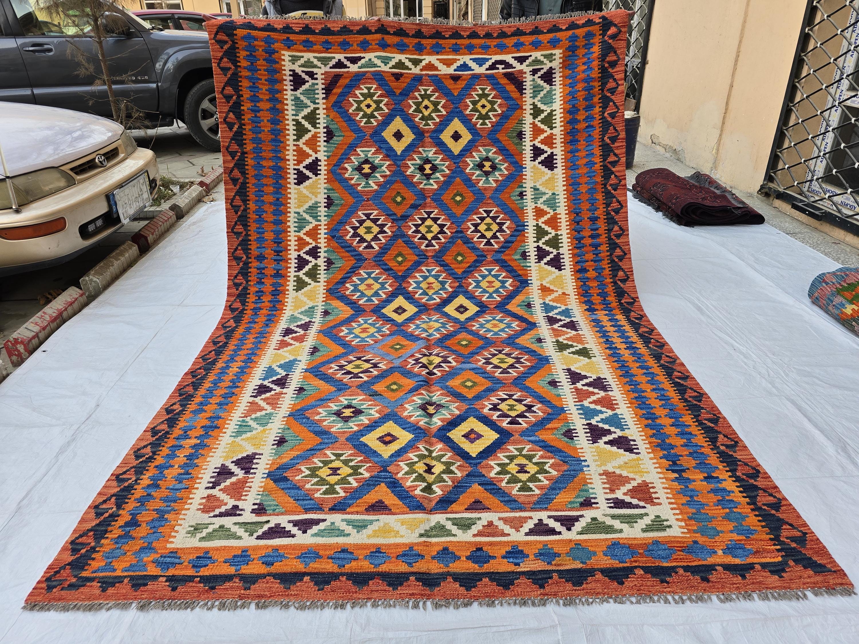 6x9 Ft Living Room Kilim Rug - Afghan Handmade Vibrant Rug, Antique Style Decor