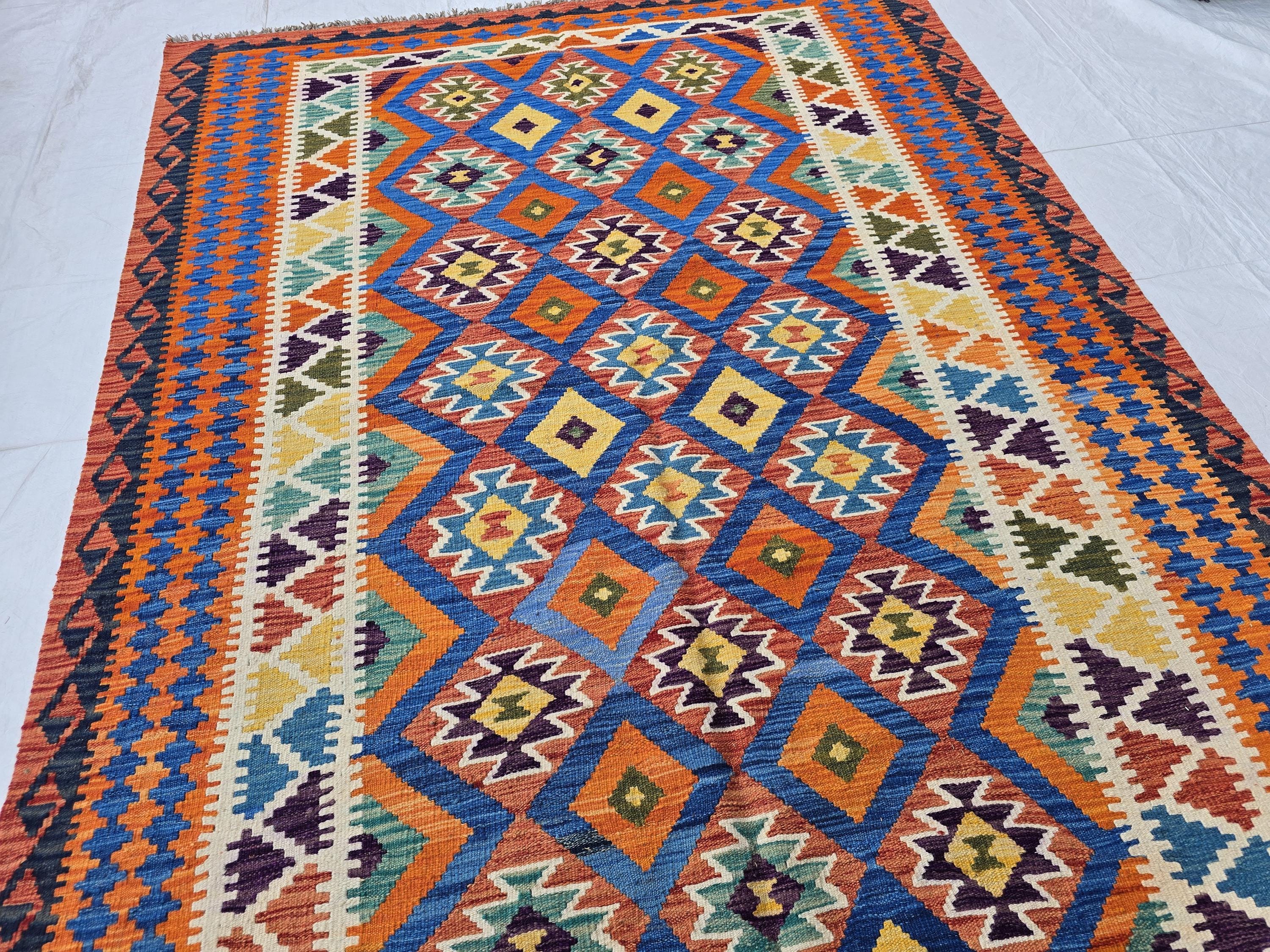 6x9 Ft Living Room Kilim Rug - Afghan Handmade Vibrant Rug, Antique Style Decor