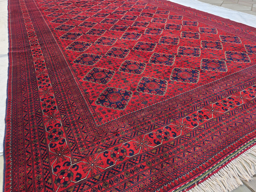 10×20 ft Oversize Red Navy Handmade Afghan Large Wool Rug, Conference Hall Carpet