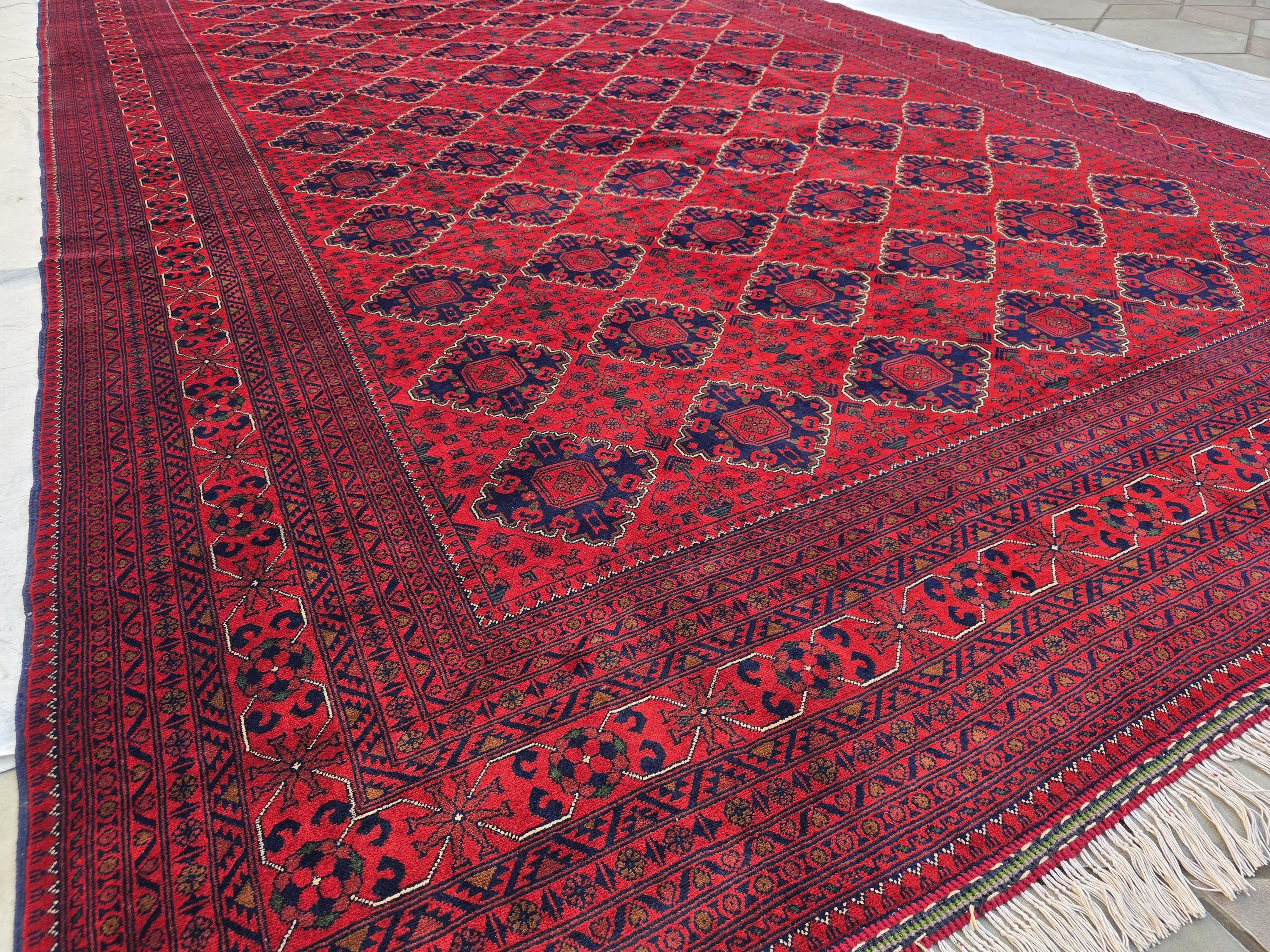 10×20 ft Oversize Red Navy Handmade Afghan Large Wool Rug, Conference Hall Carpet