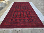 10×20 ft Oversize Red Navy Handmade Afghan Large Wool Rug, Conference Hall Carpet