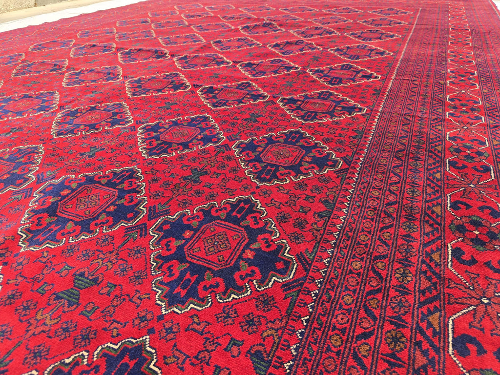 10×20 ft Oversize Red Navy Handmade Afghan Large Wool Rug, Conference Hall Carpet