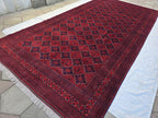 10×20 ft Oversize Red Navy Handmade Afghan Large Wool Rug, Conference Hall Carpet