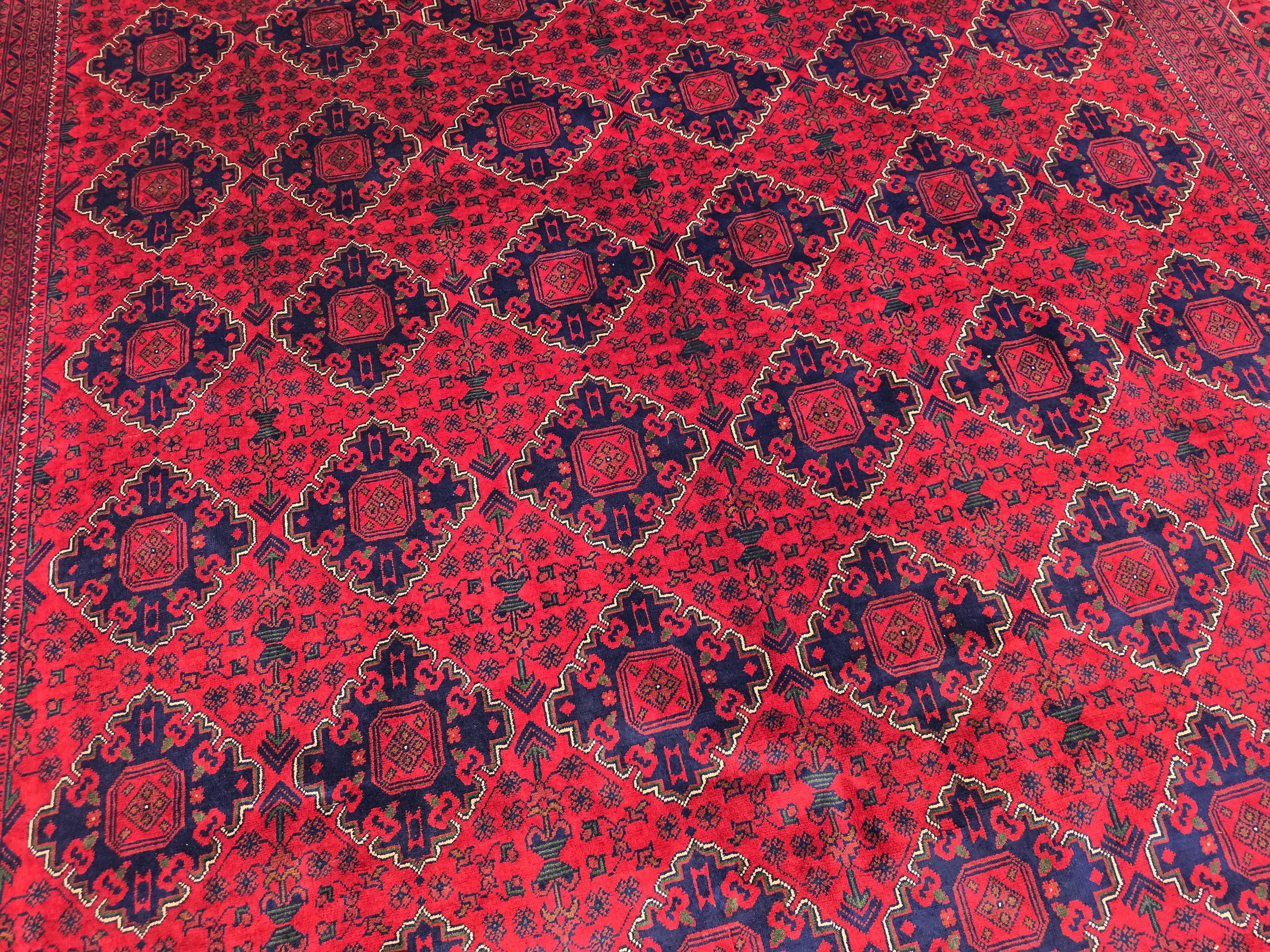 10×20 ft Oversize Red Navy Handmade Afghan Large Wool Rug, Conference Hall Carpet