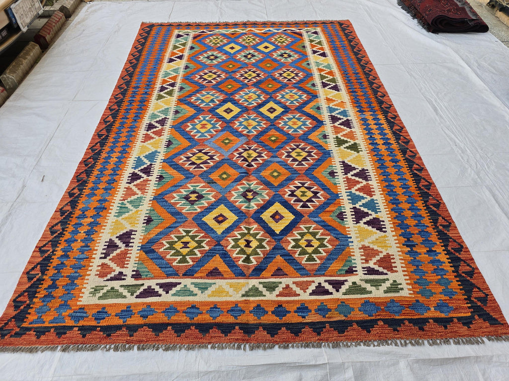 6x9 Ft Living Room Kilim Rug - Afghan Handmade Vibrant Rug, Antique Style Decor