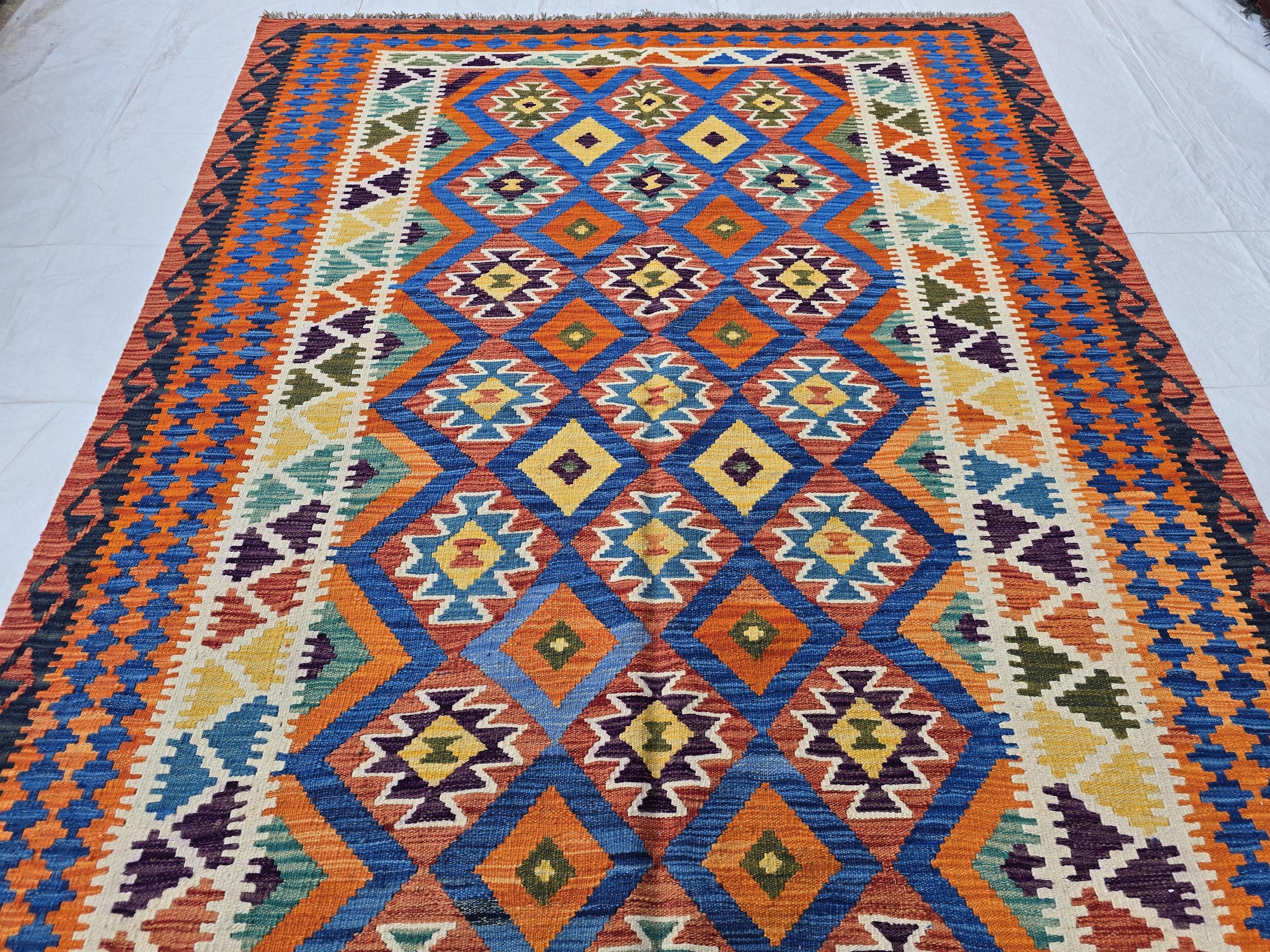 6x9 Ft Living Room Kilim Rug - Afghan Handmade Vibrant Rug, Antique Style Decor