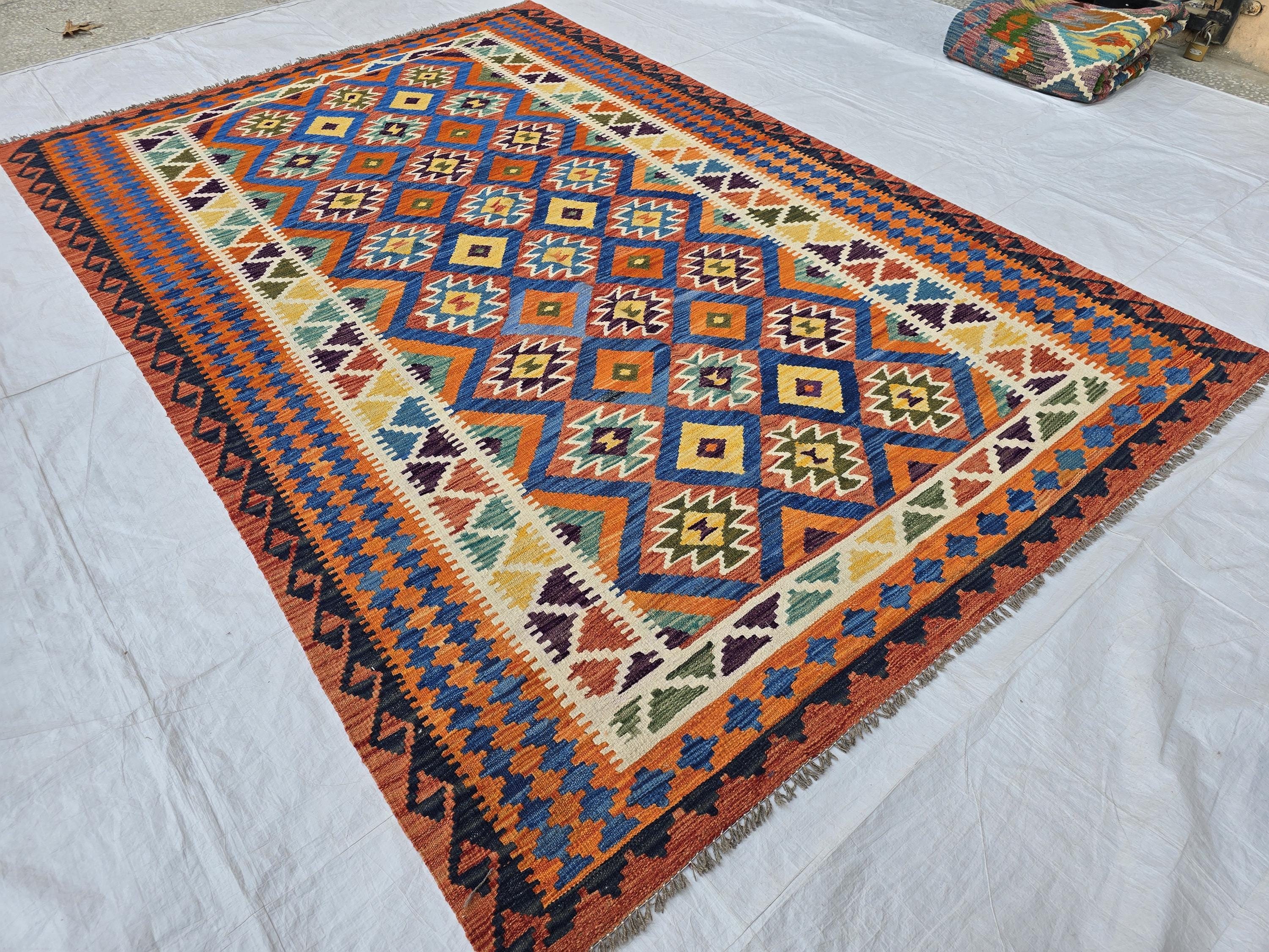 6x9 Ft Living Room Kilim Rug - Afghan Handmade Vibrant Rug, Antique Style Decor
