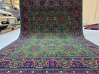 Green Bukhara 5x7 Ft Rug, Handmade Geometric Wool Carpet for Living Room