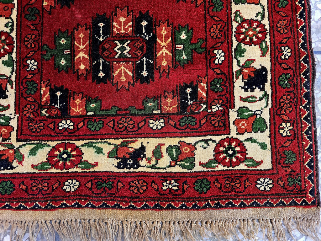 3×9 ft Antique Afghan Wool Runner Rug – Handmade Tribal Geometric Hallway Carpet