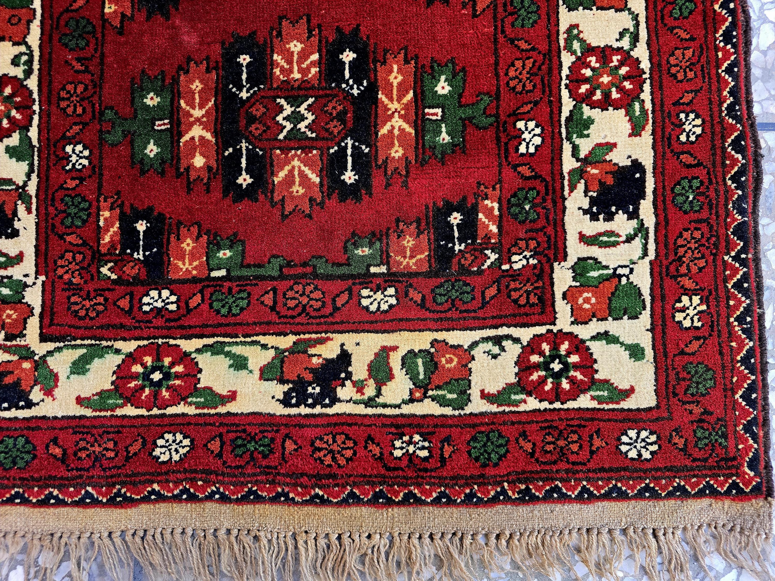 3×9 ft Antique Afghan Wool Runner Rug – Handmade Tribal Geometric Hallway Carpet