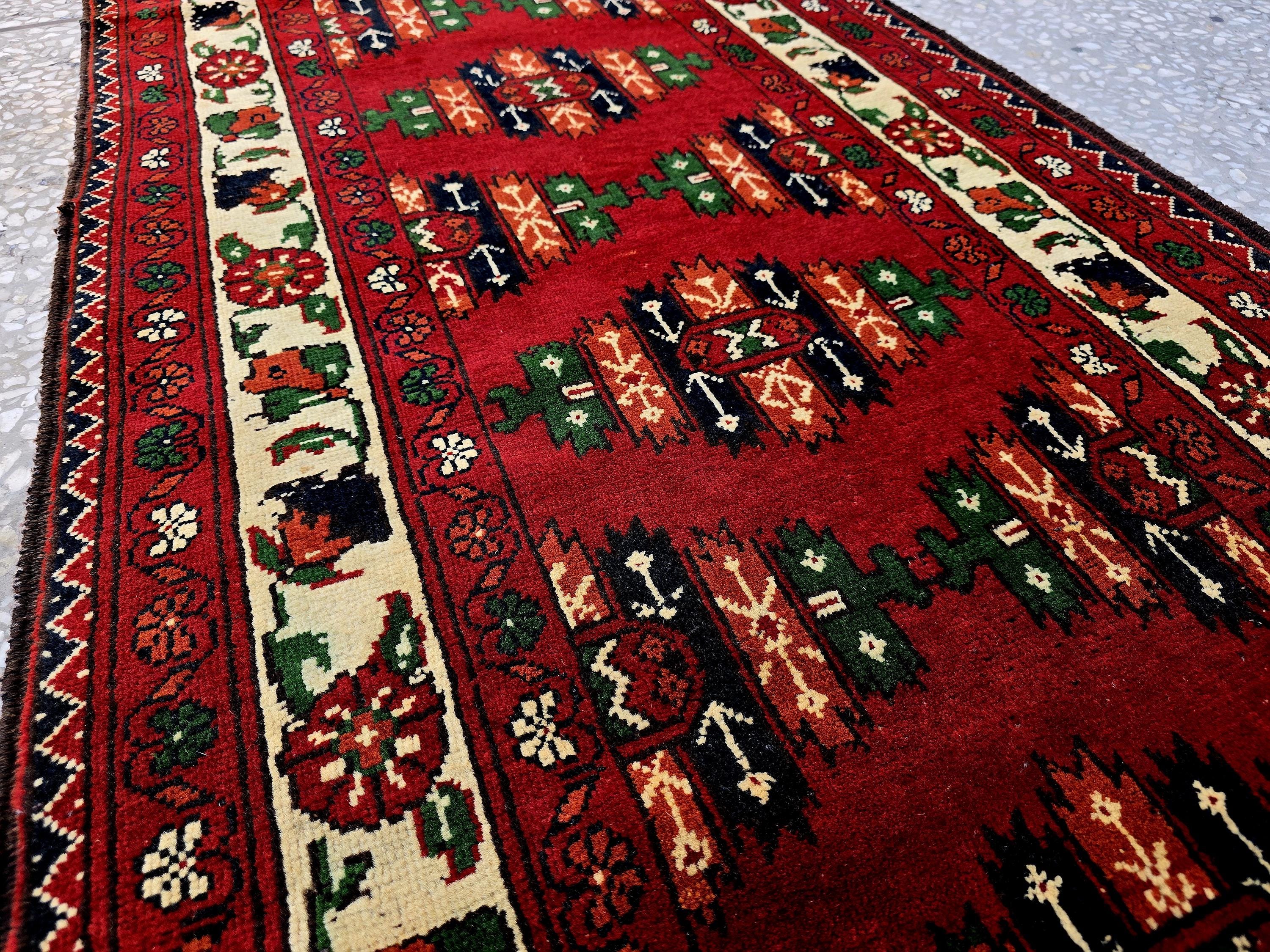 3×9 ft Antique Afghan Wool Runner Rug – Handmade Tribal Geometric Hallway Carpet