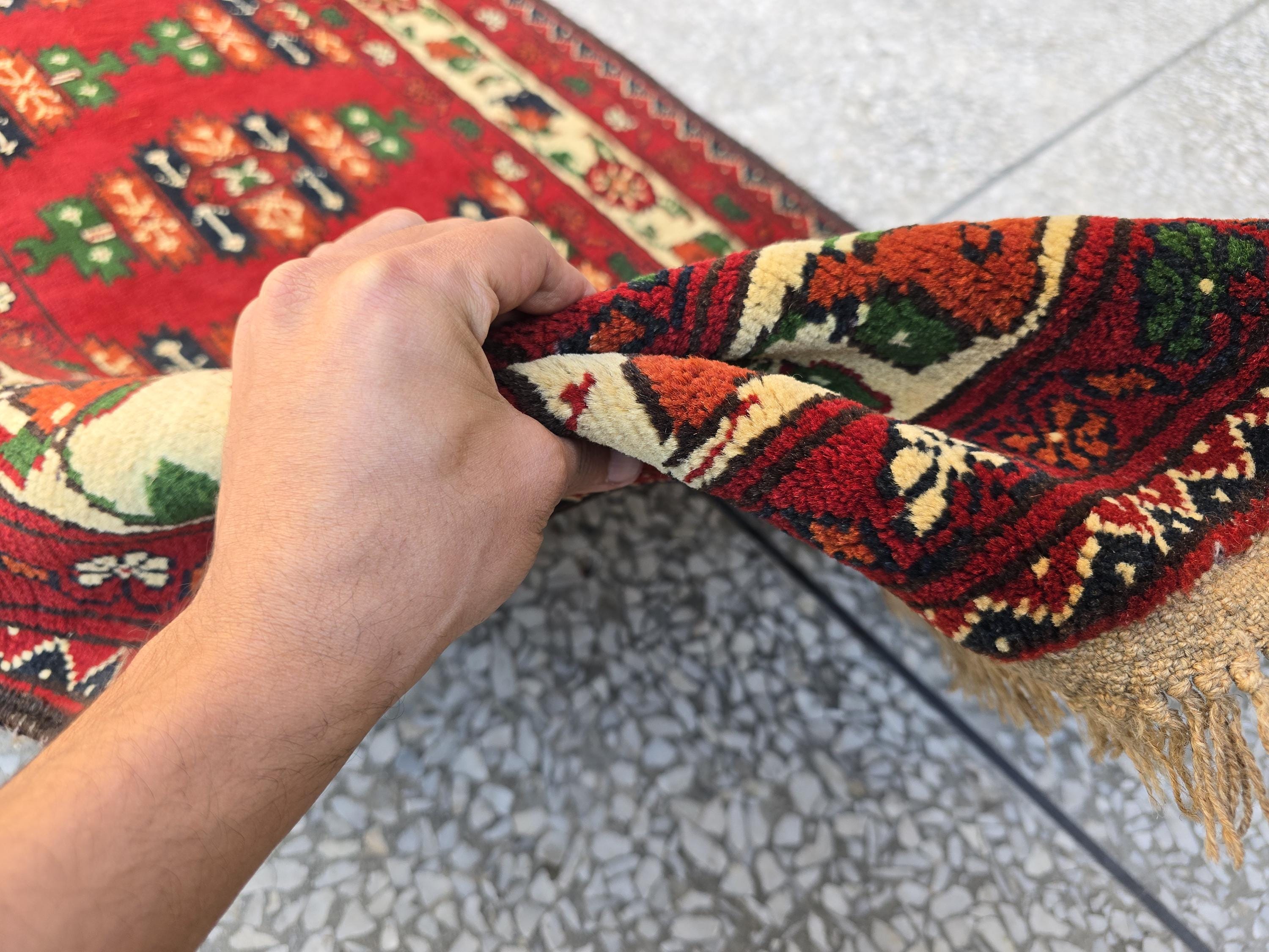 3×9 ft Antique Afghan Wool Runner Rug – Handmade Tribal Geometric Hallway Carpet