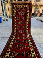 3×9 ft Antique Afghan Wool Runner Rug – Handmade Tribal Geometric Hallway Carpet