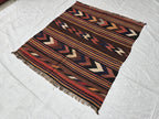 Antique Kilim Rug 5x6 Ft, Handwoven Wool Flatweave, Geometric Tribal Area Rug