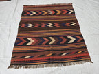 Antique Kilim Rug 5x6 Ft, Handwoven Wool Flatweave, Geometric Tribal Area Rug