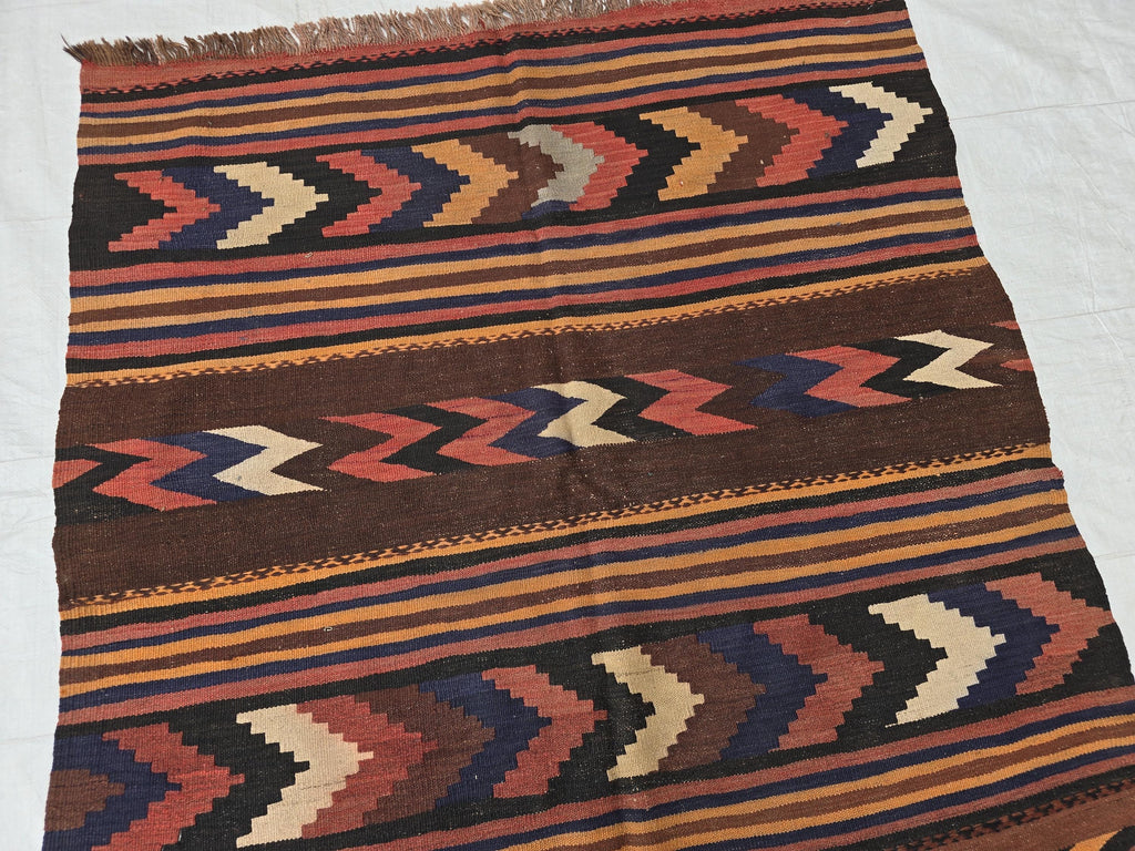 Antique Kilim Rug 5x6 Ft, Handwoven Wool Flatweave, Geometric Tribal Area Rug