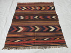 Antique Kilim Rug 5x6 Ft, Handwoven Wool Flatweave, Geometric Tribal Area Rug