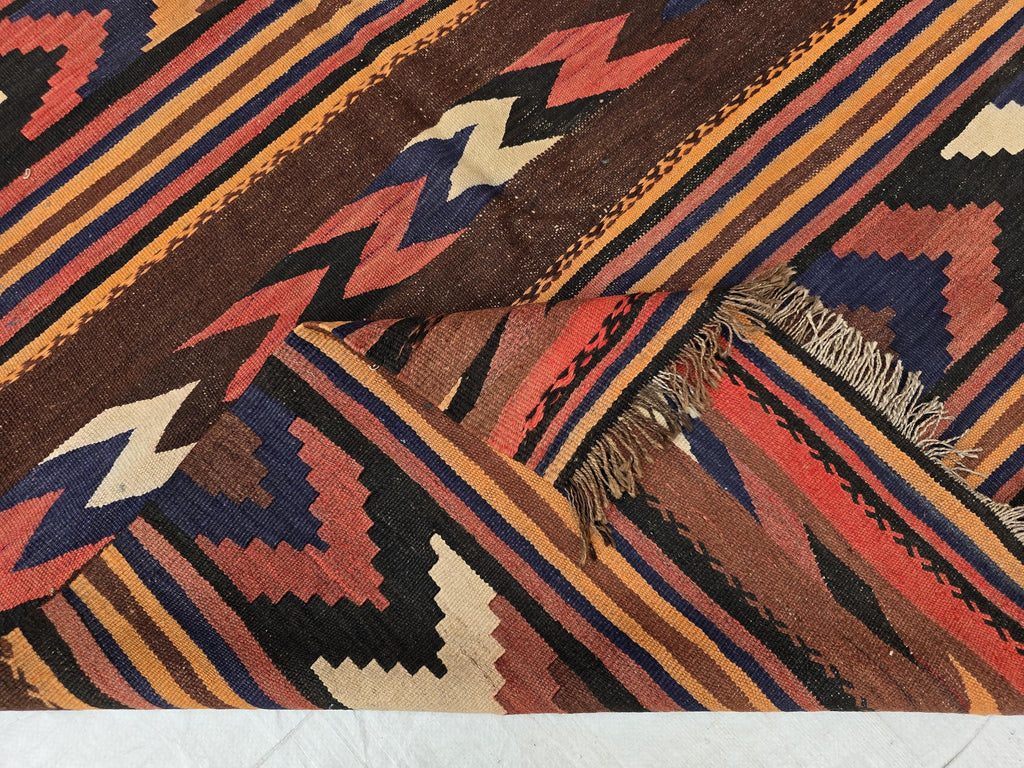 Antique Kilim Rug 5x6 Ft, Handwoven Wool Flatweave, Geometric Tribal Area Rug
