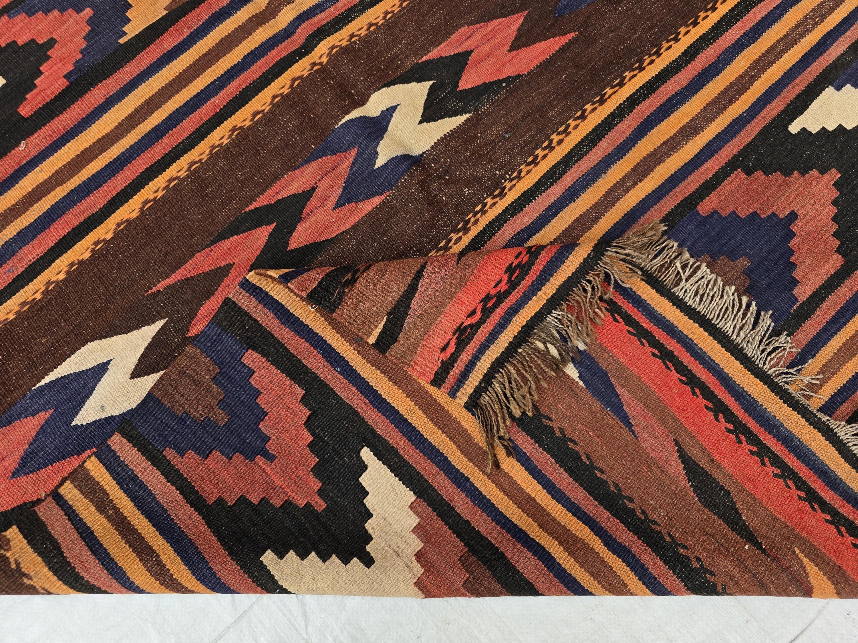 Antique Kilim Rug 5x6 Ft, Handwoven Wool Flatweave, Geometric Tribal Area Rug