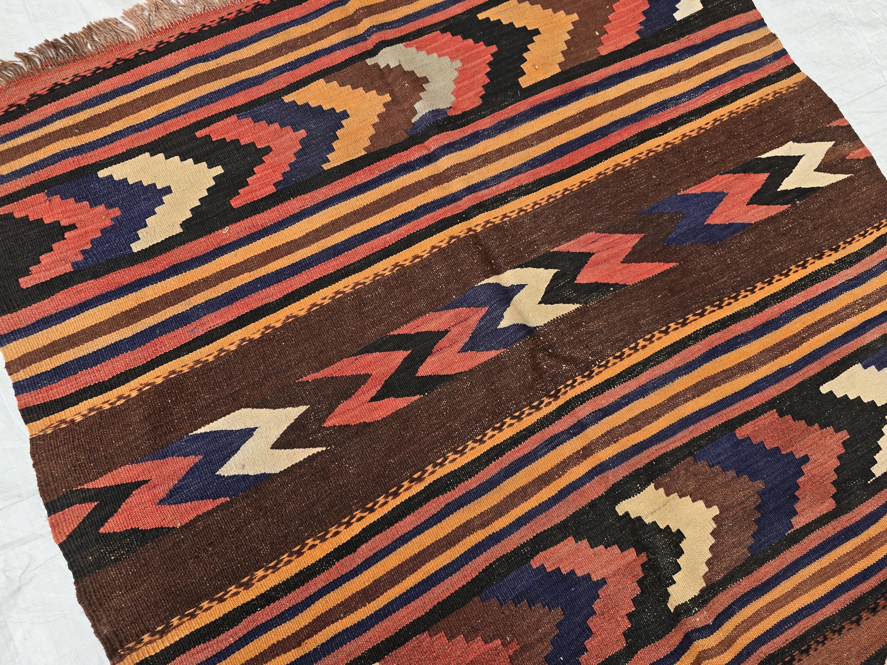 Antique Kilim Rug 5x6 Ft, Handwoven Wool Flatweave, Geometric Tribal Area Rug