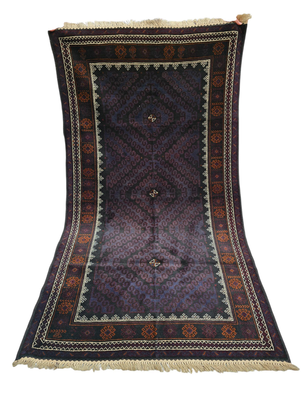 Black & Burgundy Antique Baluchi Rug 4x7 Ft Handwoven Wool Rug - Living Room Carpet