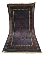 Black & Burgundy Antique Baluchi Rug 4x7 Ft Handwoven Wool Rug - Living Room Carpet