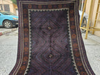 Black & Burgundy Antique Baluchi Rug 4x7 Ft Handwoven Wool Rug - Living Room Carpet