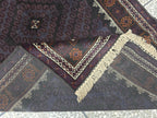 Black & Burgundy Antique Baluchi Rug 4x7 Ft Handwoven Wool Rug - Living Room Carpet
