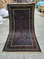 Black & Burgundy Antique Baluchi Rug 4x7 Ft Handwoven Wool Rug - Living Room Carpet