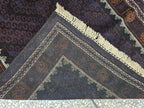 Black & Burgundy Antique Baluchi Rug 4x7 Ft Handwoven Wool Rug - Living Room Carpet