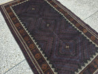 Black & Burgundy Antique Baluchi Rug 4x7 Ft Handwoven Wool Rug - Living Room Carpet