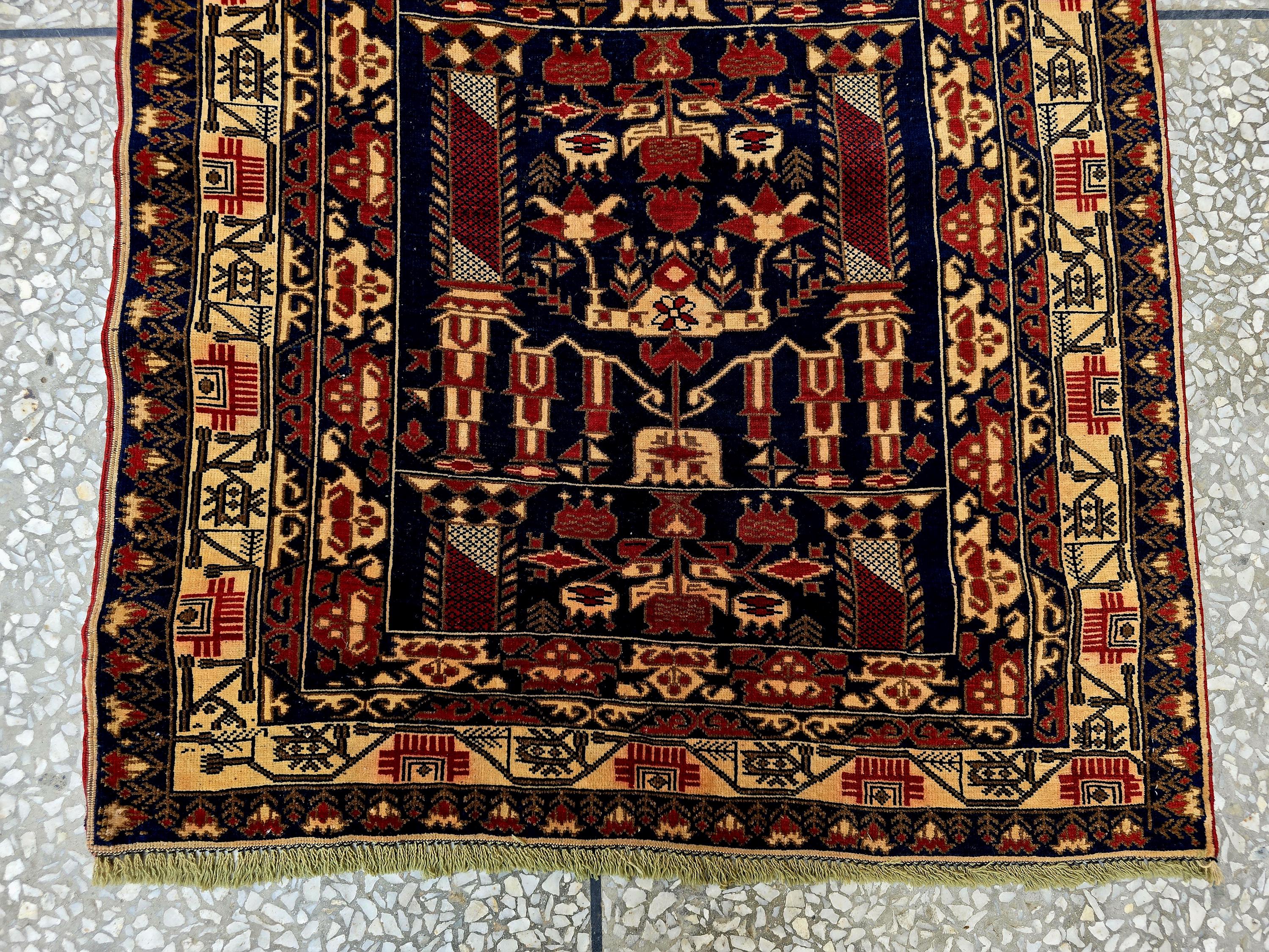 3x9 ft Antique Ali Hoja Runner Rug – Dark Tribal Geometric Vintage Style