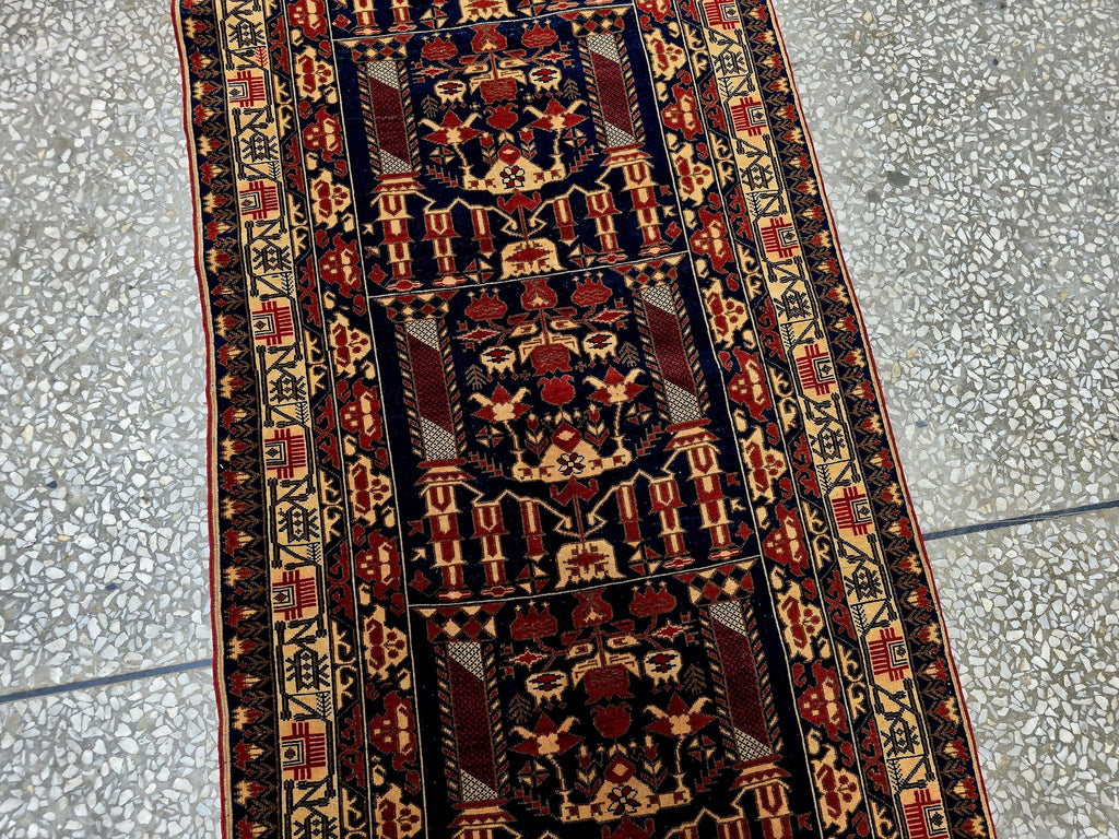 3x9 ft Antique Ali Hoja Runner Rug – Dark Tribal Geometric Vintage Style