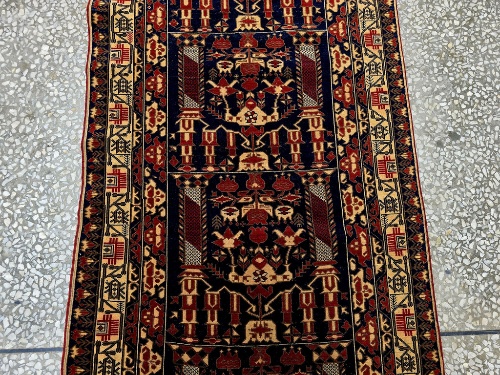 3x9 ft Antique Ali Hoja Runner Rug – Dark Tribal Geometric Vintage Style