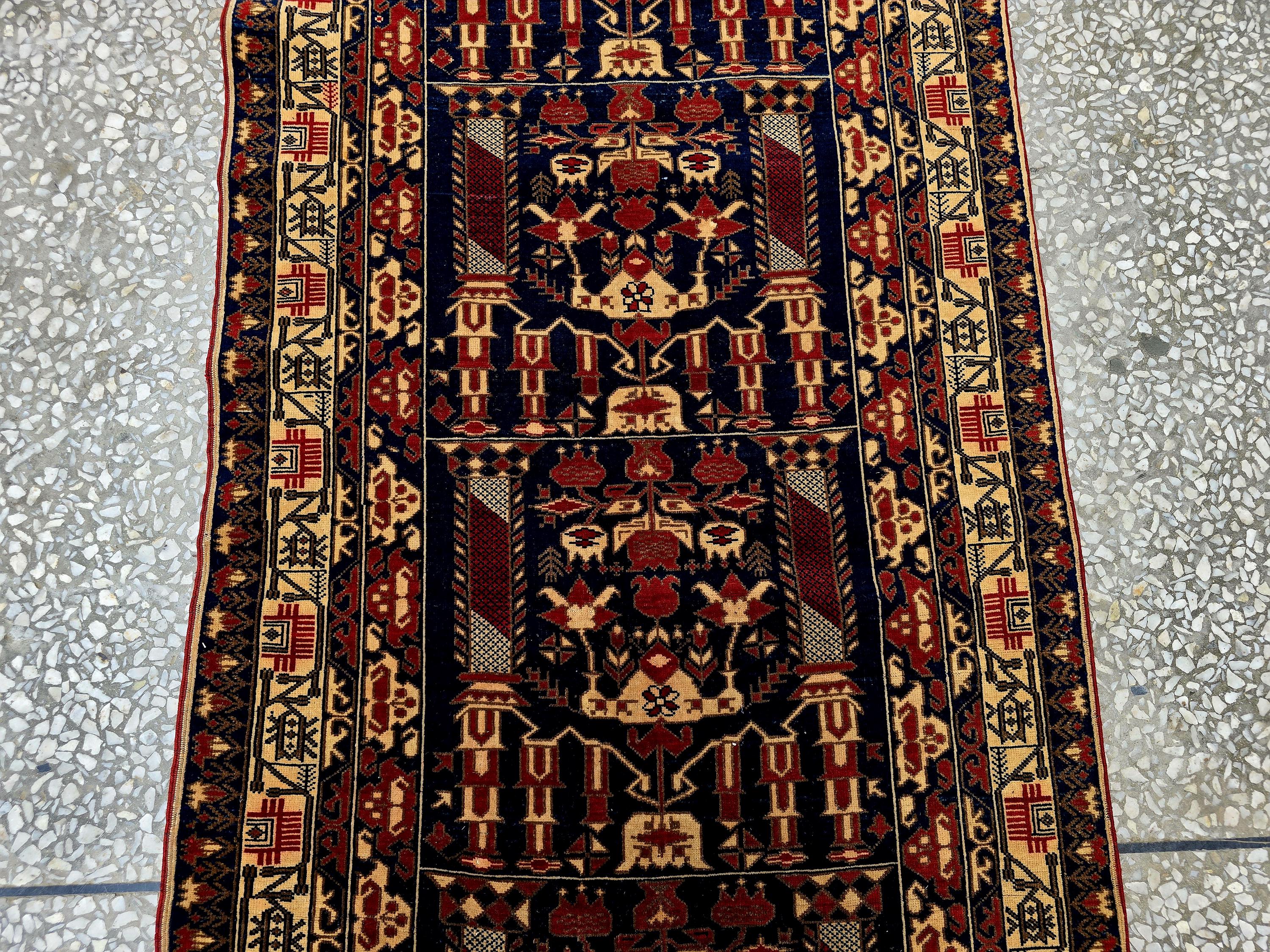 3x9 ft Antique Ali Hoja Runner Rug – Dark Tribal Geometric Vintage Style