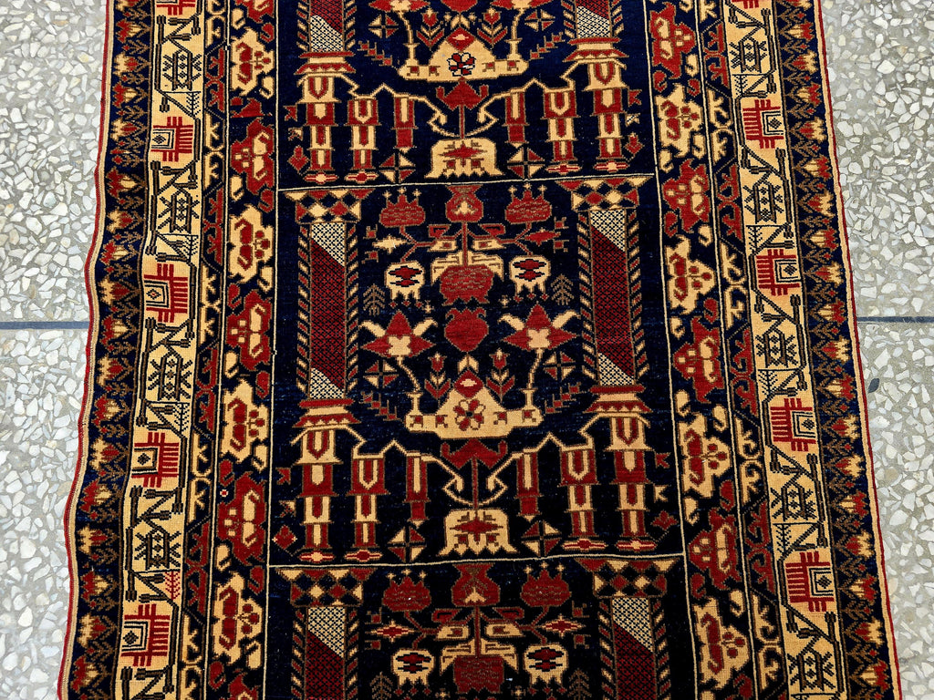 3x9 ft Antique Ali Hoja Runner Rug – Dark Tribal Geometric Vintage Style