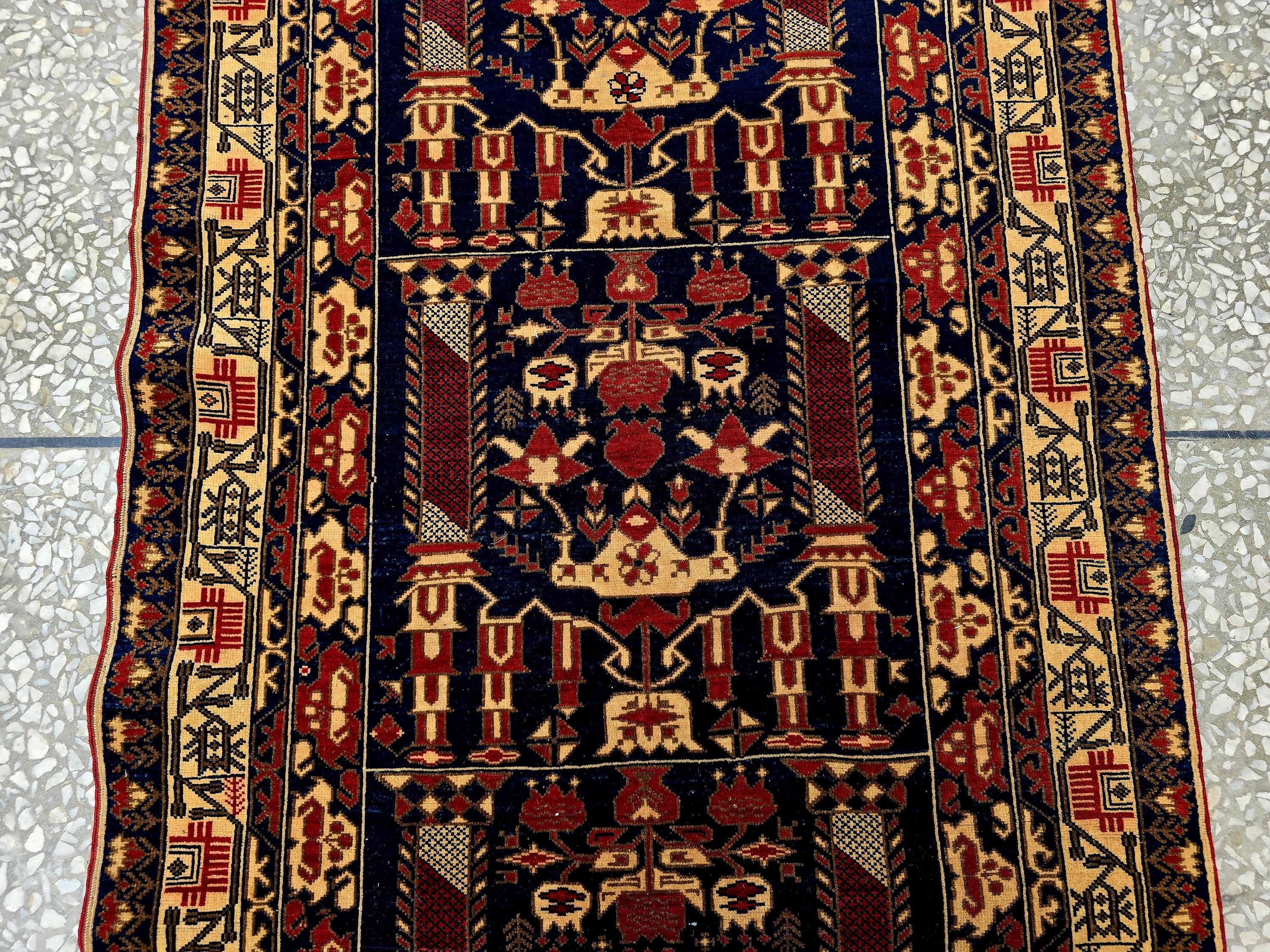 3x9 ft Antique Ali Hoja Runner Rug – Dark Tribal Geometric Vintage Style