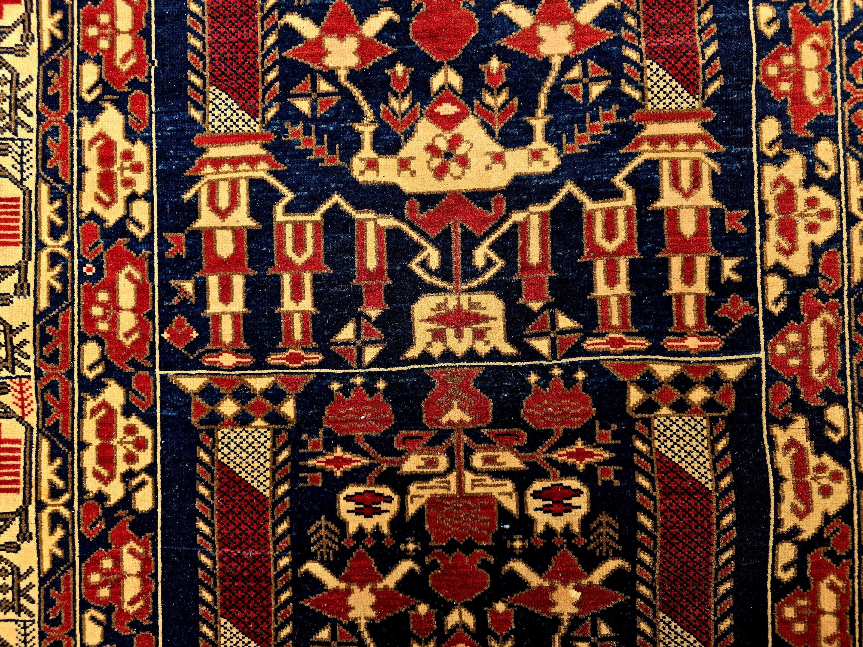 3x9 ft Antique Ali Hoja Runner Rug – Dark Tribal Geometric Vintage Style