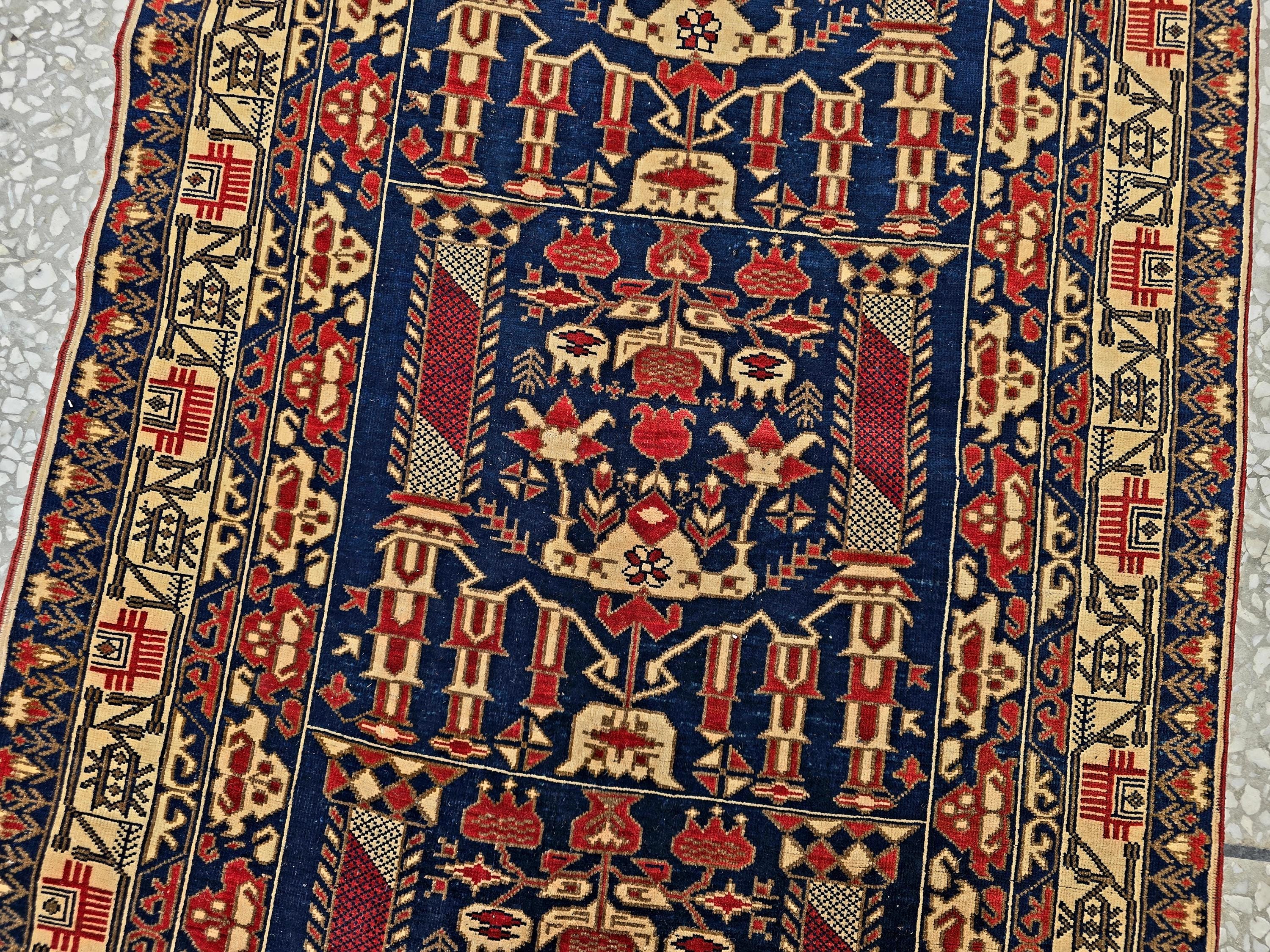 3x9 ft Antique Ali Hoja Runner Rug – Dark Tribal Geometric Vintage Style
