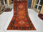 Antique 1940s Burn Orange 5×10 Ft Handwoven Afghan Rug, Collectors Piece