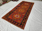 Antique 1940s Burn Orange 5×10 Ft Handwoven Afghan Rug, Collectors Piece
