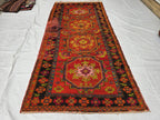 Antique 1940s Burn Orange 5×10 Ft Handwoven Afghan Rug, Collectors Piece