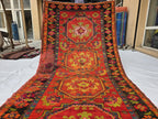 Antique 1940s Burn Orange 5×10 Ft Handwoven Afghan Rug, Collectors Piece