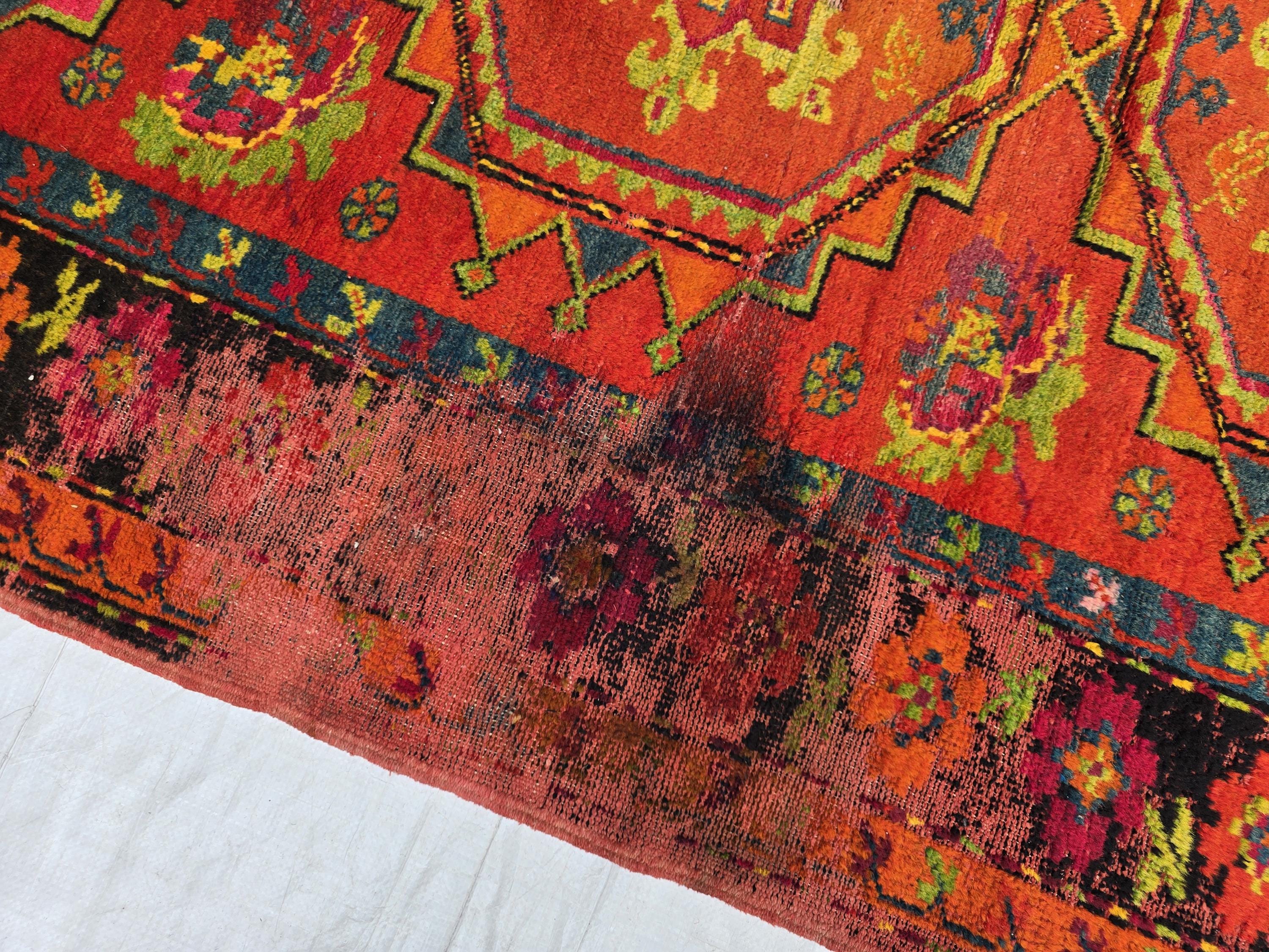 Antique 1940s Burn Orange 5×10 Ft Handwoven Afghan Rug, Collectors Piece