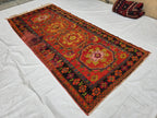 Antique 1940s Burn Orange 5×10 Ft Handwoven Afghan Rug, Collectors Piece