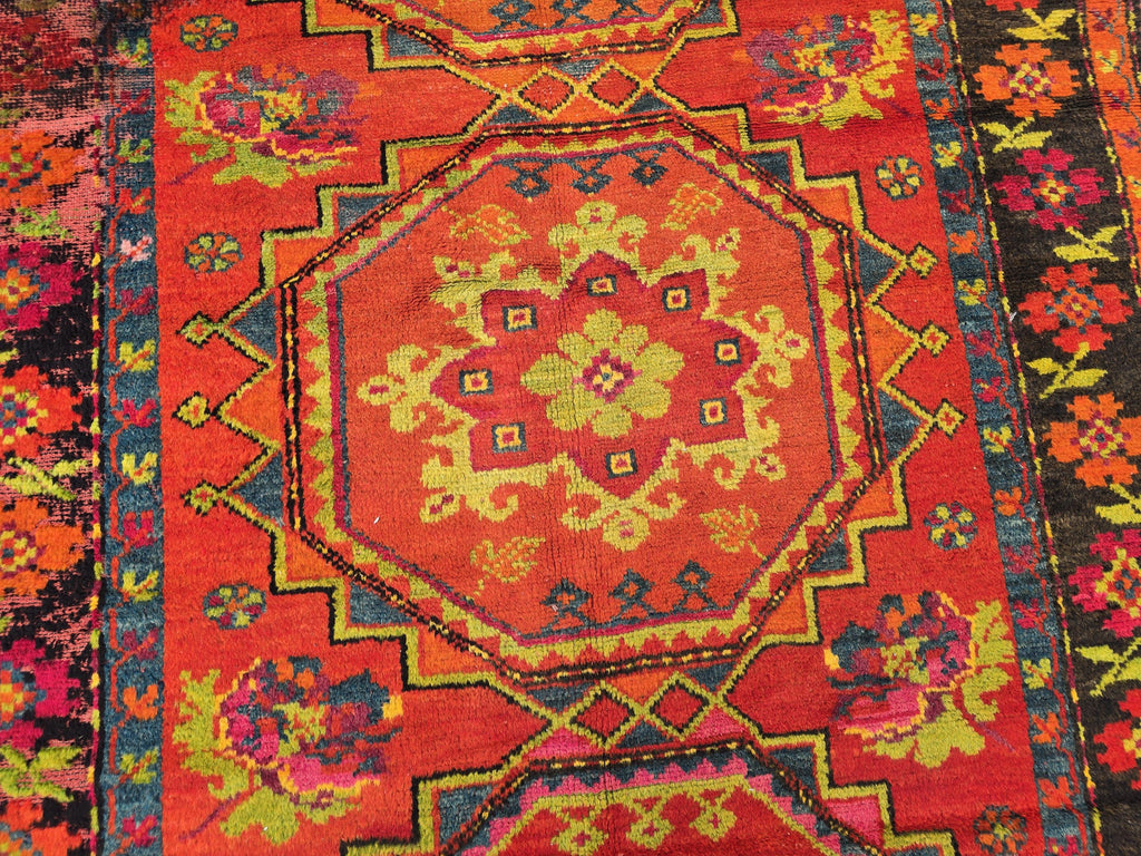 Antique 1940s Burn Orange 5×10 Ft Handwoven Afghan Rug, Collectors Piece