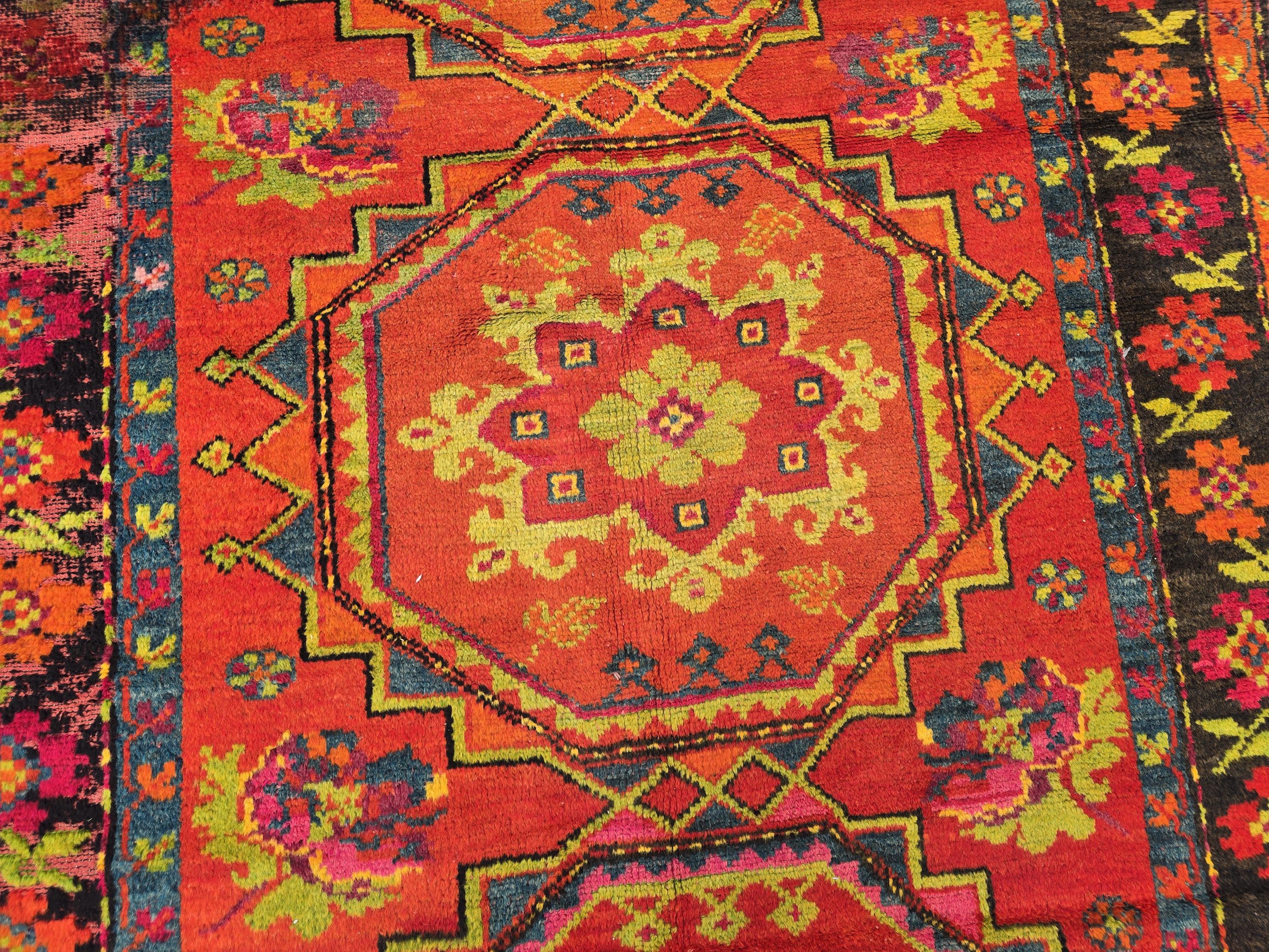 Antique 1940s Burn Orange 5×10 Ft Handwoven Afghan Rug, Collectors Piece